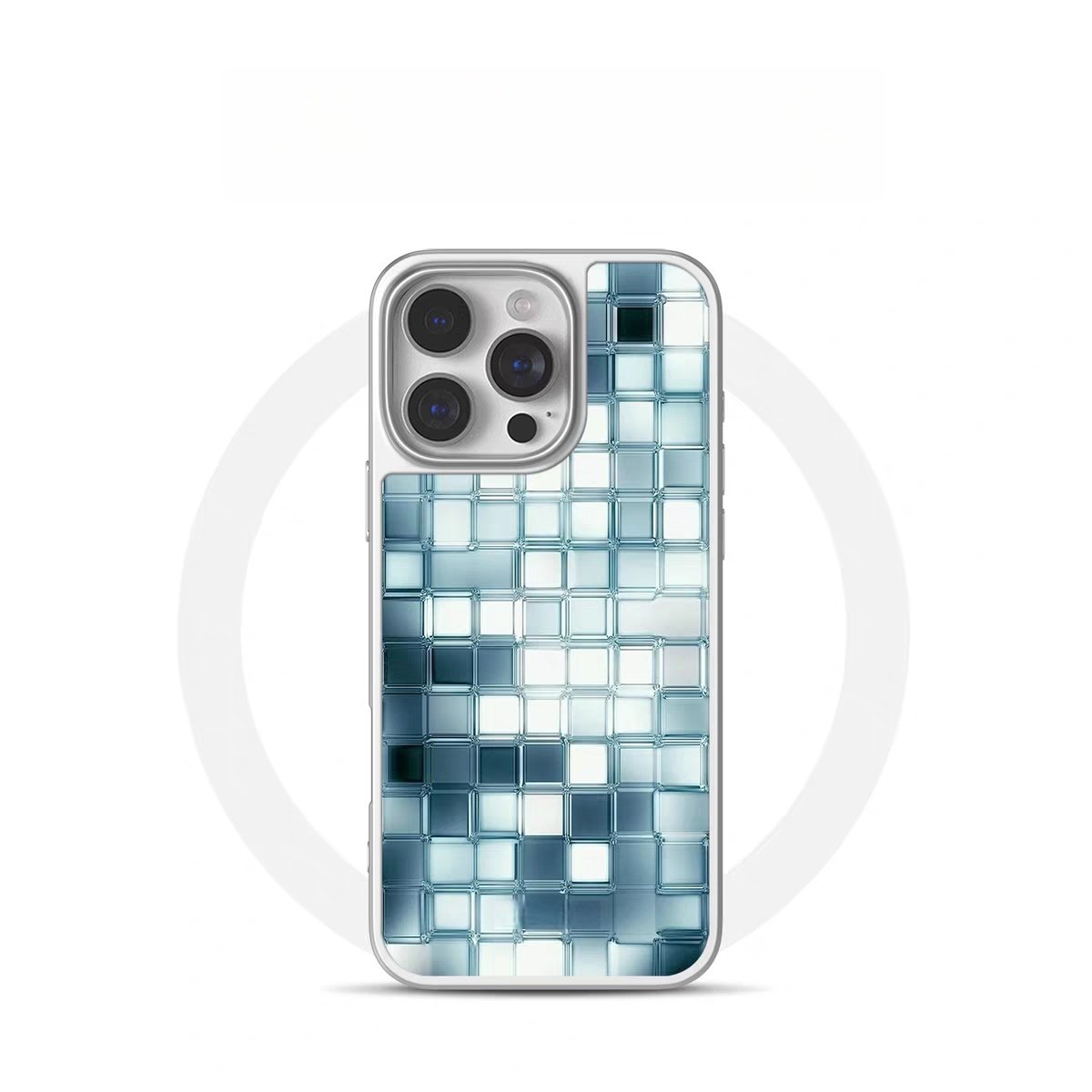 ins风冰蓝马赛克电镀银黑边磁吸适用苹果iPhone17prom