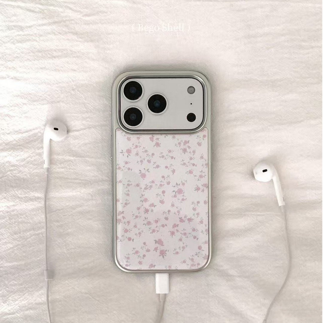 ins风个性满屏碎花银边滴胶手机壳适用苹果iPhone17promax高级感保护套小众16plus亮面15pro14防摔简约13pro