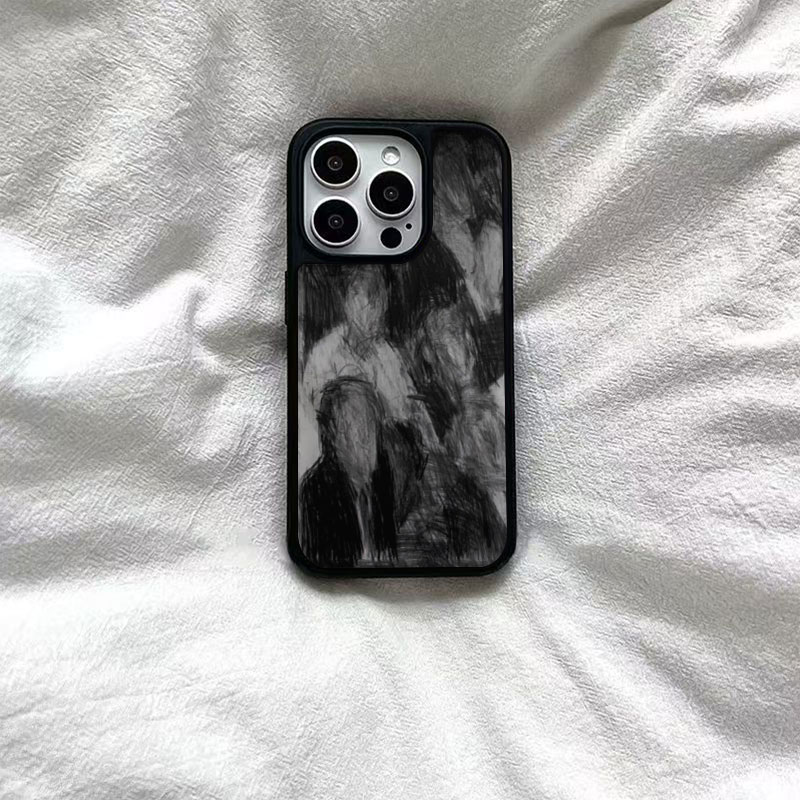ins风素描陌生人亚克力黑边磁吸适用苹果iPhone16promax手机壳1312pro小米1415Pro华为mate60p70三星S23防摔