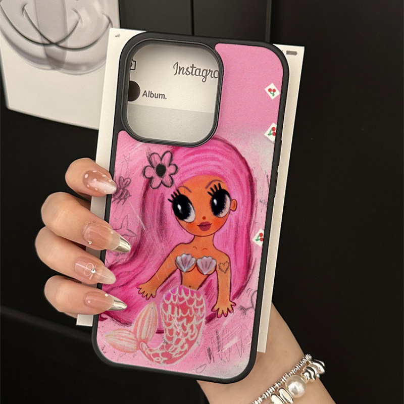 原创美人鱼亚克力黑边磁吸适用苹果iPhone16promax手机壳1315pro小米14Pro保护套华为mate60p70防摔三星S23