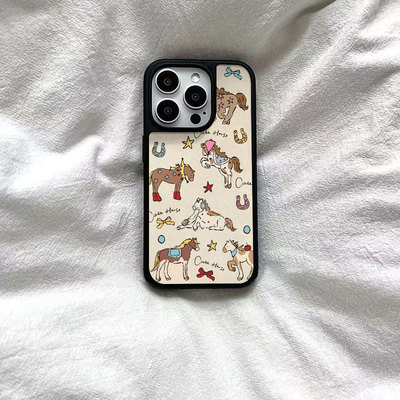 复古小马插画黑边软壳磁吸适用苹果小米iPhone17promax手机壳1613pro小米1415Pro华为mate60p70三星S23防摔