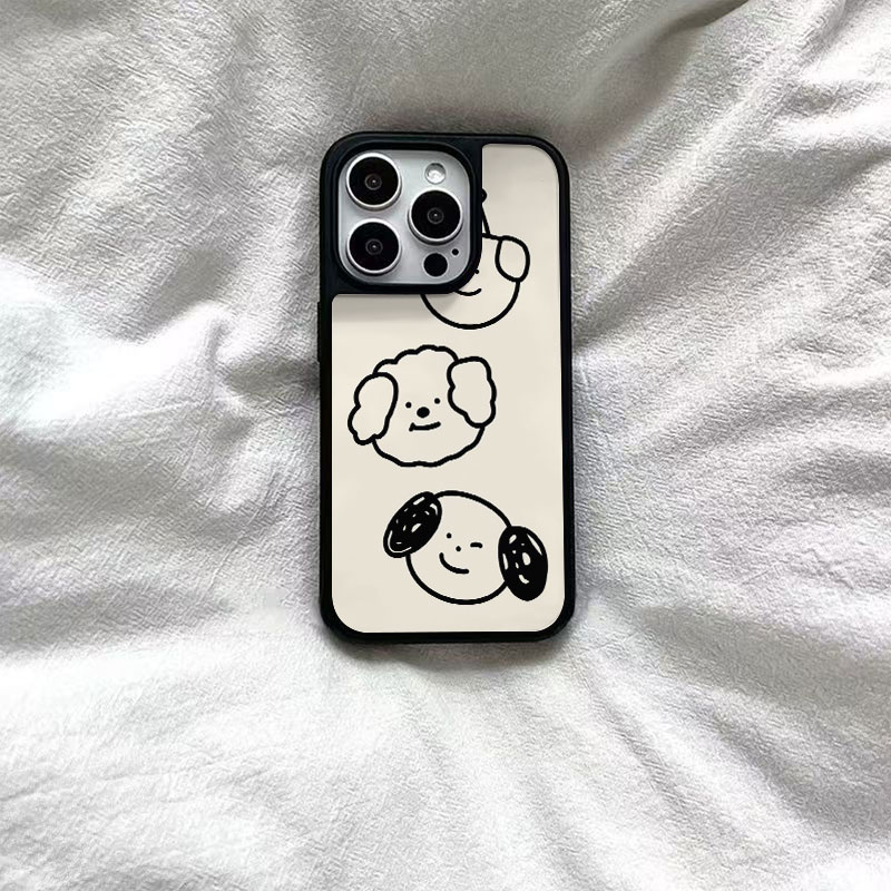 ins个性线条小狗亚克力黑边磁吸适用苹果iPhone16promax手机壳1312pro小米1415Pro华为mate60p70三星S23防摔