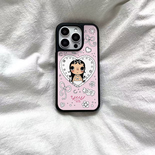 ins风可爱爱心玉儿黑边软壳磁吸适用苹果iPhone17promax手机壳1615pro小米1415Pro华为mate60p70三星S23防摔