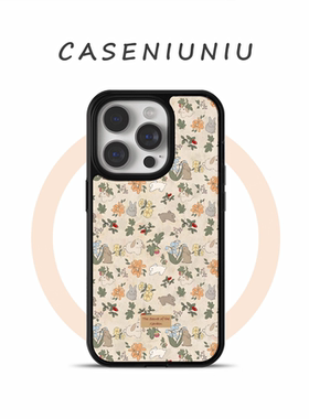 ins复古碎花兔子亚克力黑边磁吸适用苹果iPhone16promax手机壳1312pro小米1415Pro华为mate60p70三星S23防摔