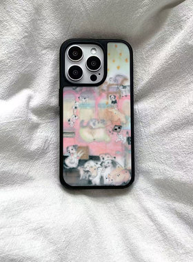 ins风油画艺术小狗黑边软壳磁吸适用苹果iPhone17promax手机壳1615pro小米1415Pro华为mate60p70三星S23防摔