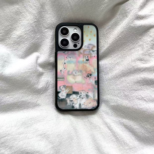 ins风油画艺术小狗黑边软壳磁吸适用苹果iPhone17promax手机壳1615pro小米1415Pro华为mate60p70三星S23防摔