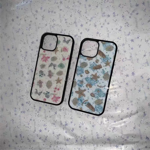 复古甜系彩色贝壳亚克力黑边原创适用苹果iPhone16promax手机壳1312pro小米1415Pro华为mate60p70三星S23防摔