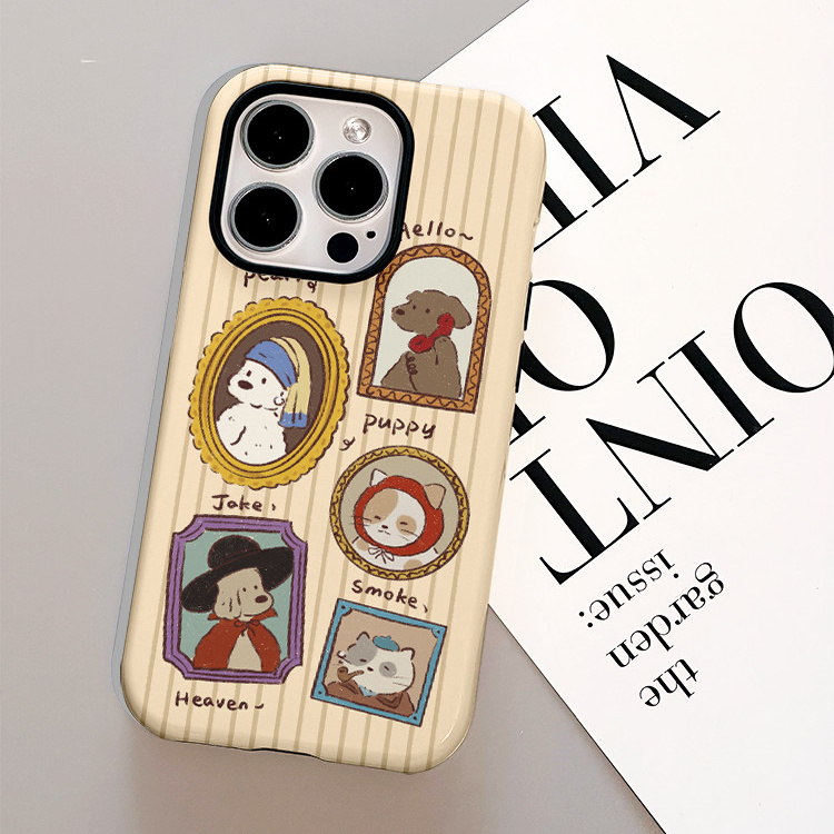 原创名画小猫狗苹果手机壳菲林二合一壳适用iPhone16promax/15pro/13/14plus手机壳苹果12mini硬XS/8保护软壳