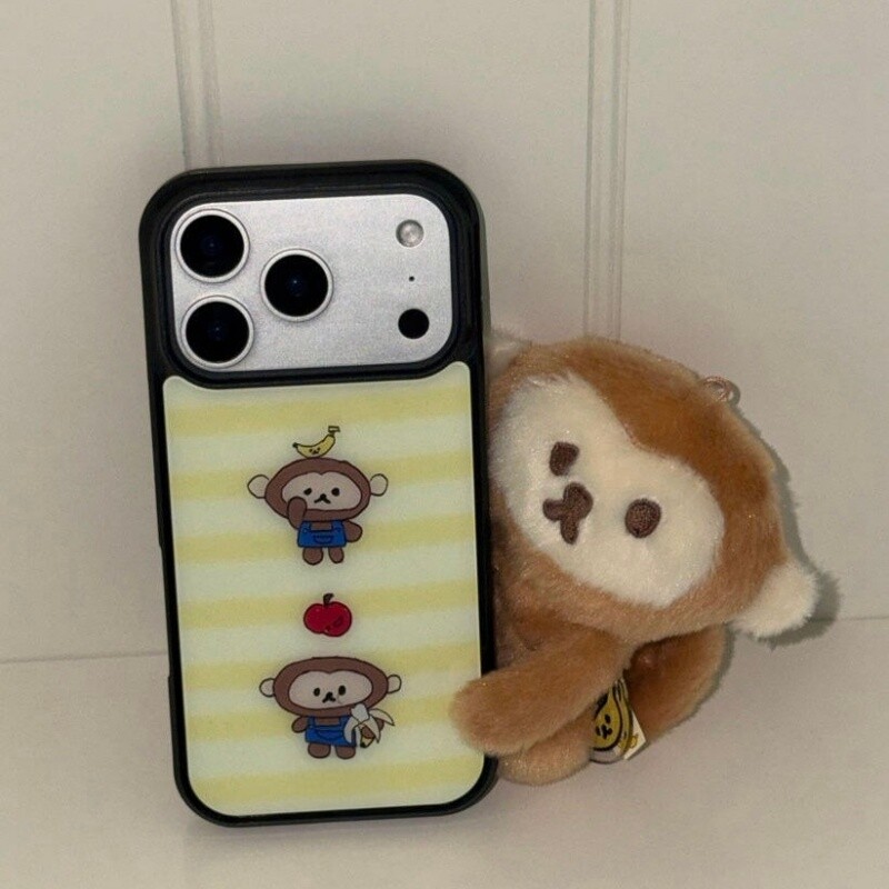 ins风条纹猴子磁吸黑边玻璃适用苹果iPhone17promax手机壳1615pro小米1415Pro华为mate60p70三星S23vivo荣耀