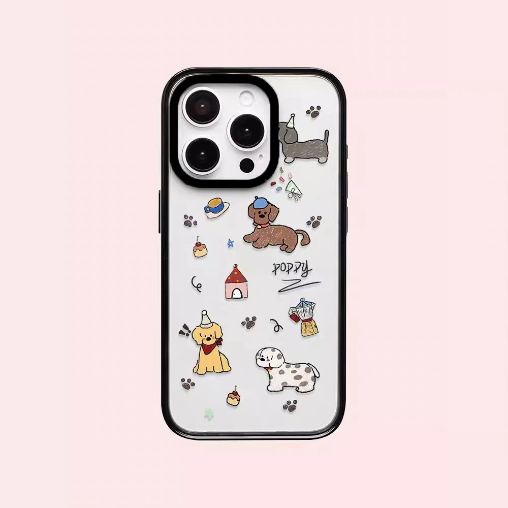原创卡通爪印狗狗ins风黑边亚克力手机壳适用于iPhone16promax手机壳苹果15tpu14简约1312新款透明防摔手机壳