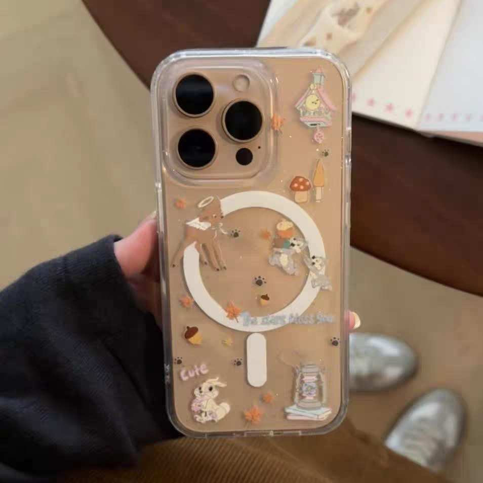 原创兔兔鹿鹿ins风亚克力磁吸手机壳适用于iPhone16pro