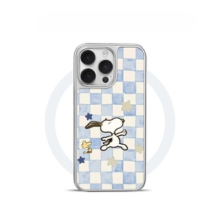 星光棋盘史努比亚克力银黑边磁吸适用苹果iPhone16promax手机壳1312pro小米1415Pro华为mate60p70三星S23防摔