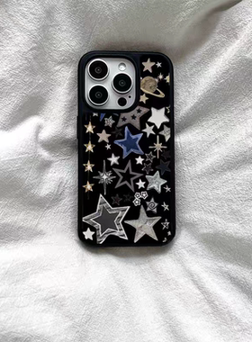 原创个性星星星球适用iphone16Promax黑边亚克力手机壳15pro磁吸苹果小米141312三星1116plus防摔14pro华为