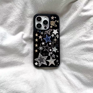 原创个性星星星球适用iphone16Promax黑边亚克力手机壳15pro磁吸苹果小米141312三星1116plus防摔14pro华为