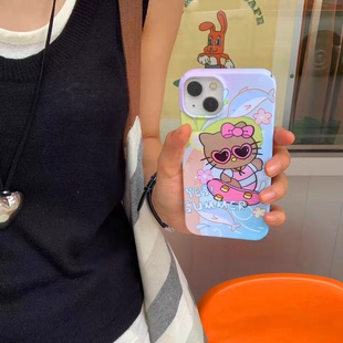 安卓苹果夏日夏威夷冲浪黑皮hellokitty凯蒂猫可爱卡通少女心美黑适用于iPhone78菲林XR12硬3415promax手机壳