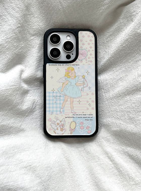 韩国ins风拼凑天使女孩亚克力黑边亮面磨砂适用苹果16手机壳iPhone15ProMax14Pro1312mini保护套11防摔ins