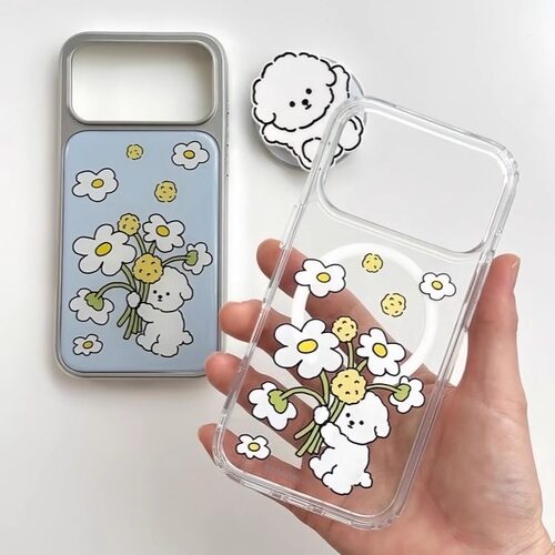 ins小花可爱睡衣小狗电镀银磁吸适用苹果iPhone16promax手机壳1312pro小米1415Pro华为mate60p70三星S23防摔