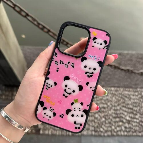 ins风可爱昭和粉色熊猫黑边磁吸适用苹果iPhone17promax手机壳1612pro小米1415Pro华为mate60p70三星S23防摔