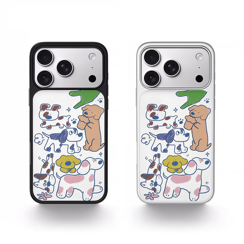ins复古可爱小狗黑边电镀银磁吸适用苹果iPhone17promax手机壳1615pro小米1415Pro华为mate60p70三星S23防摔