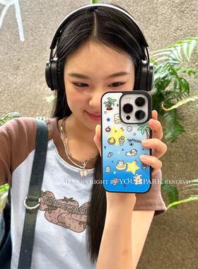 ins夏日清新蓝色椰树小狗黑框磨砂手机壳适用苹果iPhone16promax手机壳15pro手机壳14三星13小米手机壳12华为