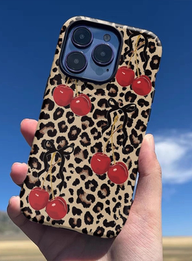 樱桃豹纹原创菲林壳二合一苹果16promax手机壳iPhone1514pro一加13防摔12小米11华为oppovivo保护壳iqoo荣耀