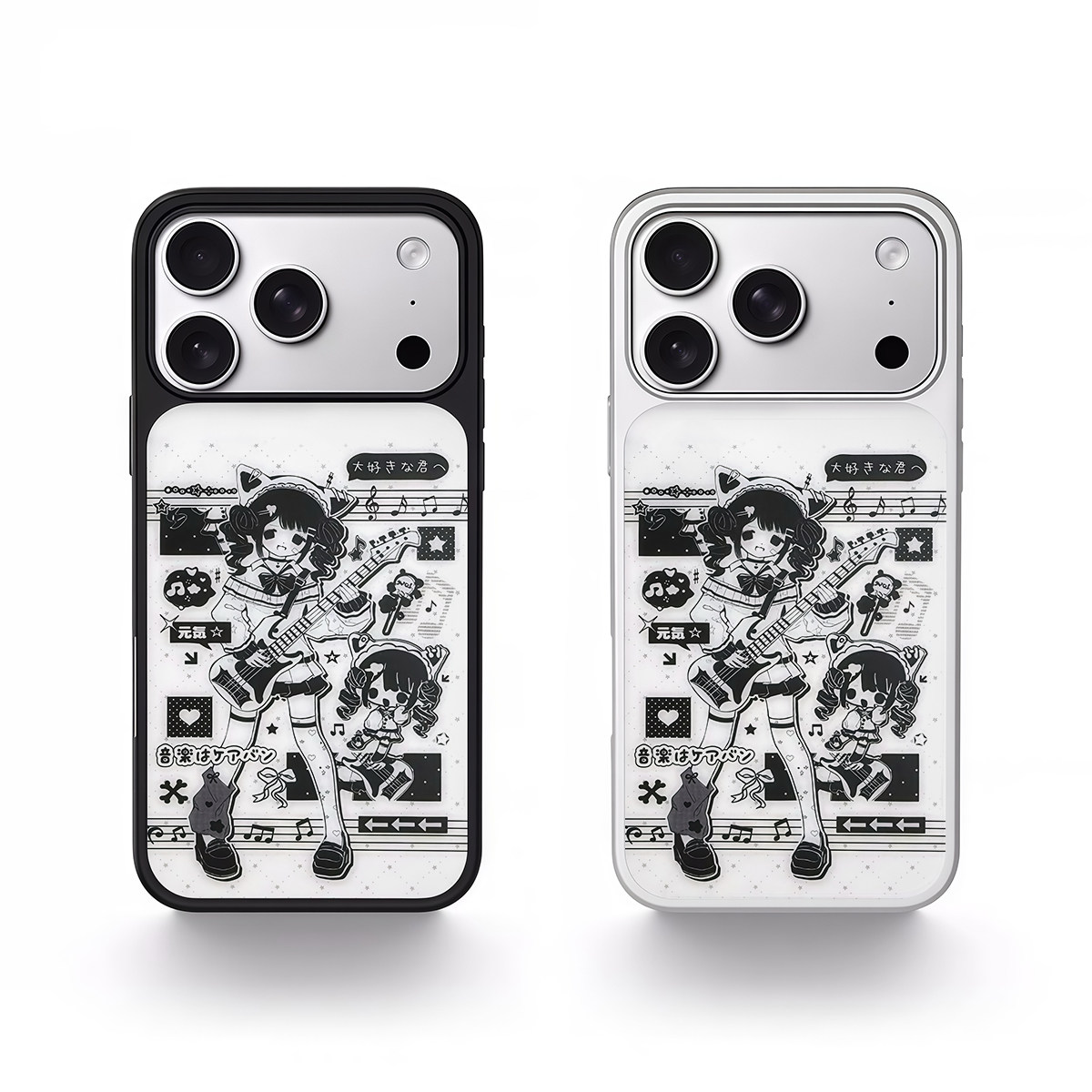 ins复古音乐女孩黑边电镀银磁吸适用苹果iPhone17promax手机壳1615pro小米1415Pro华为mate60p70三星S23防摔