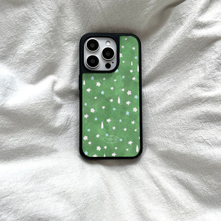 草地星星亚克力黑边磁吸适用苹果iPhone16promax手机壳1312pro小米1415Pro华为mate60p70三星S23防摔 ins个性