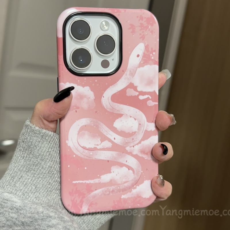 云朵粉色蛇适用苹果16promax手机壳女iPhone15新款14pro卡通iP13xsmax防摔7/8保护套iP11/12小众plusxr二合一