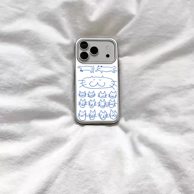 ins复古抽象小猫插画电镀银磁吸适用苹果iPhone17promax手机壳1615pro小米1415Pro华为mate80p70三星S23防摔