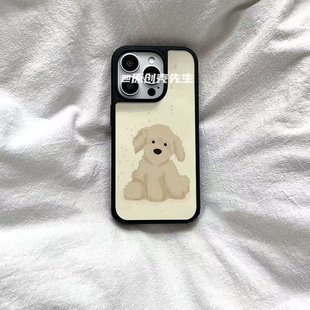 ins泼墨金毛狗狗亚克力黑边磁吸适用苹果iPhone16promax手机壳1312pro小米1415Pro华为mate60p70三星S23防摔