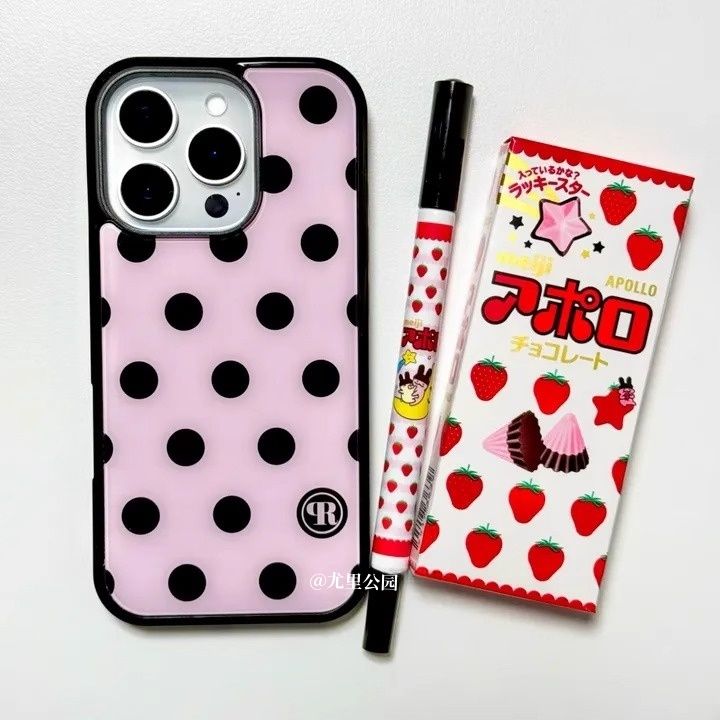 ins风个性少女粉波点亚克力黑边适用苹果iPhone16promax手机壳1312pro小米1415Pro华为mate60p70三星S23防摔