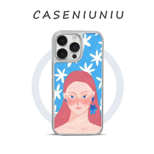 ins风薄藤少女亚克力银黑边磁吸适用苹果iPhone16promax手机壳1312pro小米1415Pro华为mate60p70三星S23防摔