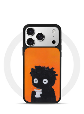 ins喝水黑色小人黑边电镀银磁吸适用苹果iPhone17promax手机壳1615pro小米1415Pro华为mate60p70三星S23防摔