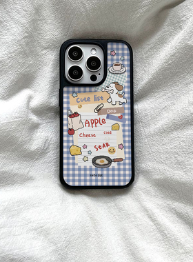 ins格子贴纸狗狗亚克力黑边磁吸适用苹果iPhone16promax手机壳1312pro小米1415Pro华为mate60p70三星S23防摔
