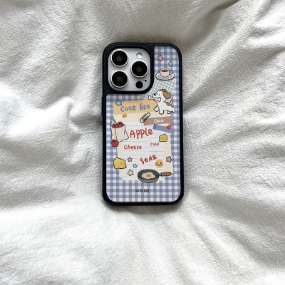 ins格子贴纸狗狗亚克力黑边磁吸适用苹果iPhone16promax手机壳1312pro小米1415Pro华为mate60p70三星S23防摔