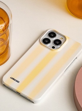 原创ins黄色条纹苹果14手机壳iphone14pro适用13promax硬壳11简约12创意xs时尚xr小清新plus新款78保护套min
