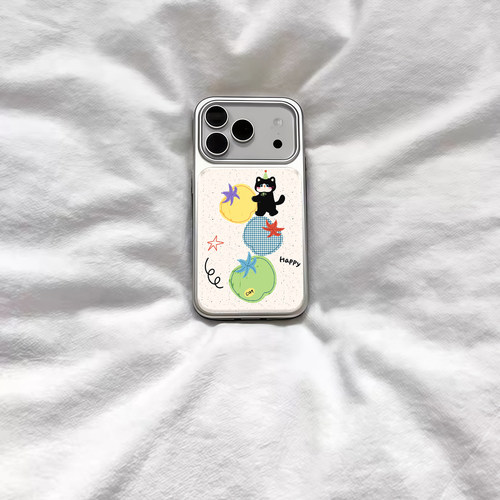 ins可爱复古水果小猫电镀银磁吸适用苹果iPhone17promax手机壳1615pro小米1415Pro华为mate80p70三星S23防摔