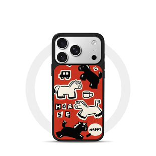 ins复古开心小马黑边电镀银磁吸适用苹果iPhone17promax手机壳1615pro小米1415Pro华为mate60p70三星S23防摔