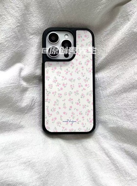 小清新碎花原创亚克力黑边磁吸适用苹果iPhone16promax手机壳1312pro小米1415Pro华为mate60p70三星S23防摔
