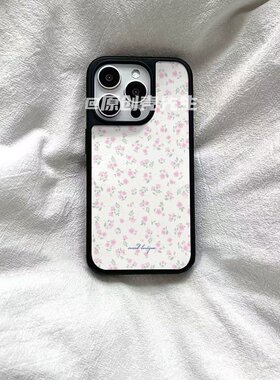 小清新碎花原创亚克力黑边磁吸适用苹果iPhone16promax手机壳1312pro小米1415Pro华为mate60p70三星S23防摔