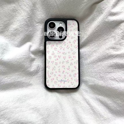 小清新碎花原创亚克力黑边磁吸适用苹果iPhone16promax手机壳1312pro小米1415Pro华为mate60p70三星S23防摔