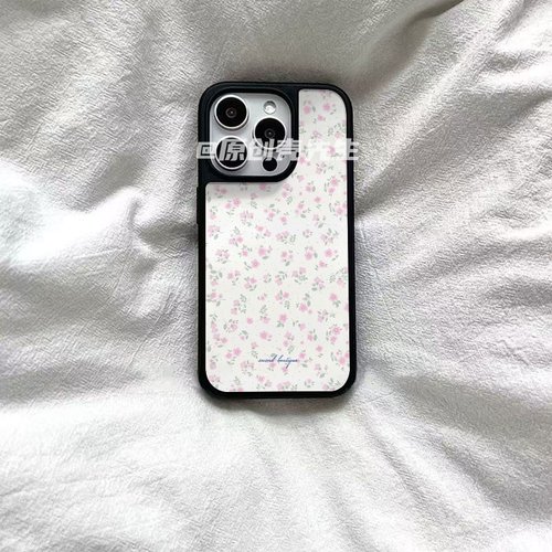 小清新碎花原创亚克力黑边磁吸适用苹果iPhone16promax手机壳1312pro小米1415Pro华为mate60p70三星S23防摔