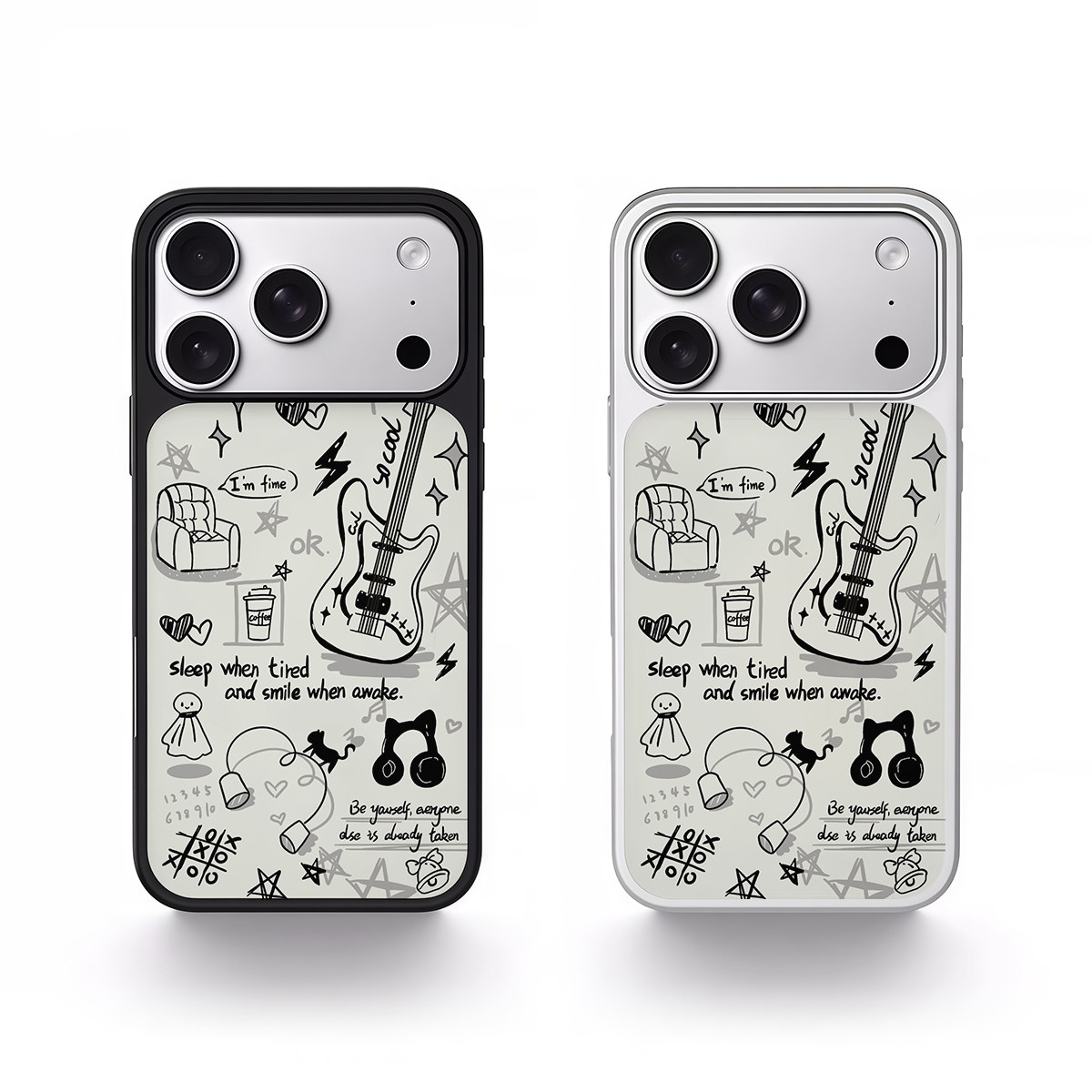 ins复古插画乐器黑边电镀银磁吸适用苹果iPhone17promax手机壳1615pro小米1415Pro华为mate60p70三星S23防摔
