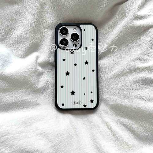薄荷条纹星星亚克力黑边磁吸适用苹果iPhone16promax手机壳1315pro小米14Pro保护套华为mateP7060防摔三星S23