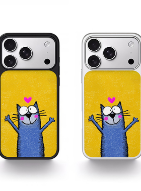 ins可爱爱心小猫黑边电镀银磁吸适用苹果iPhone17promax手机壳1615pro小米1415Pro华为mate60p70三星S23防摔