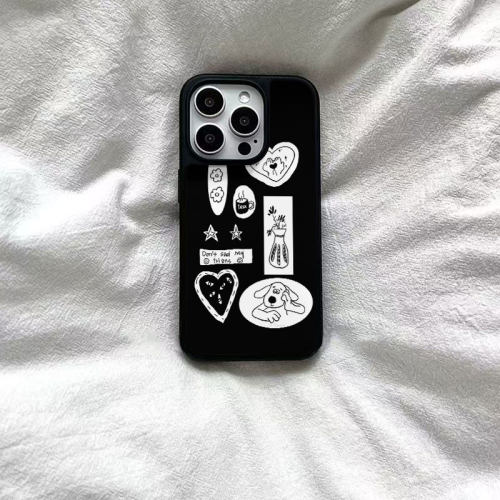 ins涂鸦思考小狗狗黑边软壳磁吸适用苹果iPhone17promax手机壳1615pro小米1415Pro华为mate60p70三星S23防摔