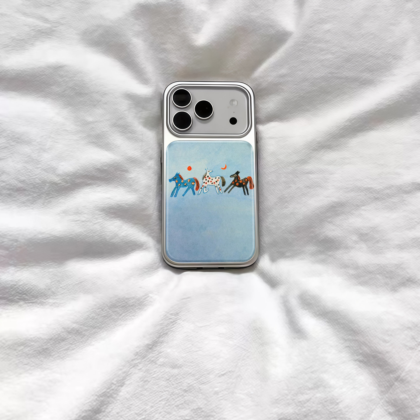 ins油画三只搞怪小马电镀银磁吸适用苹果iPhone17promax手机壳1615pro小米1415Pro华为mate60p70三星S23防摔