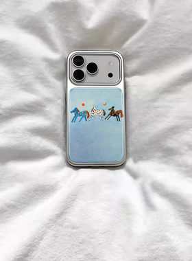 ins油画三只搞怪小马电镀银磁吸适用苹果iPhone17promax手机壳1615pro小米1415Pro华为mate60p70三星S23防摔