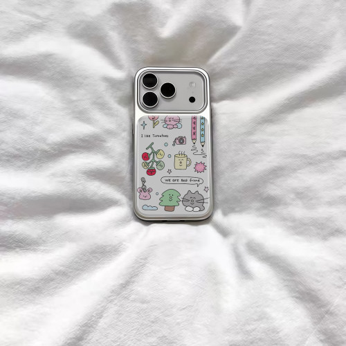 ins可爱复古小猫插画电镀银磁吸适用苹果iPhone17promax手机壳1615pro小米1415Pro华为mate80p70三星S23防摔