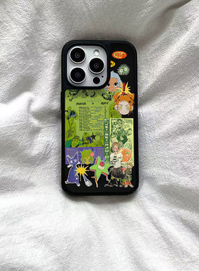 ins风美式复古插画黑边软壳磁吸适用苹果iPhone17promax手机壳1615pro小米1415Pro华为mate60p70三星S23防摔